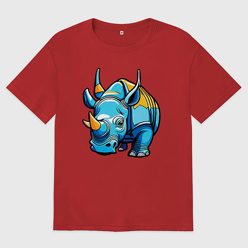 Женская футболка оверсайз Мультяшный носорог / Красный – фото 1