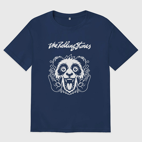 Женская футболка оверсайз Rolling Stones rock panda / Тёмно-синий – фото 1