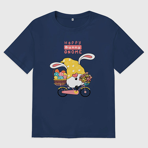 Женская футболка оверсайз Пасхальный гном на велосипеде / Тёмно-синий – фото 1