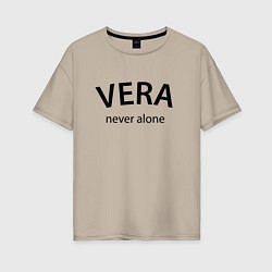 Футболка оверсайз женская Vera never alone - motto, цвет: миндальный