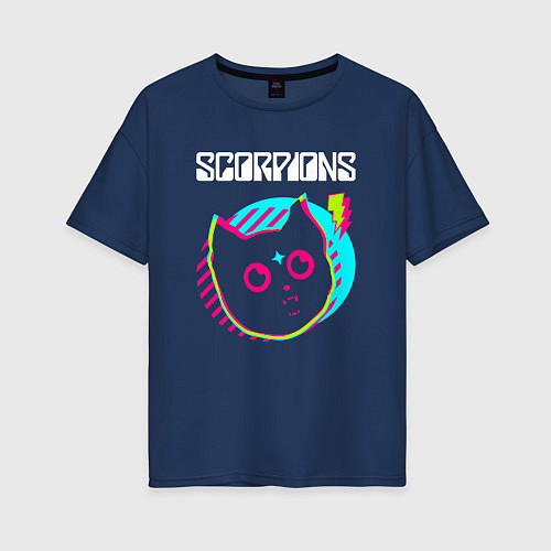 Женская футболка оверсайз Scorpions rock star cat / Тёмно-синий – фото 1