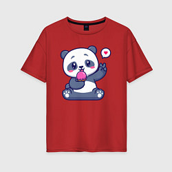 Футболка оверсайз женская Ice cream panda, цвет: красный