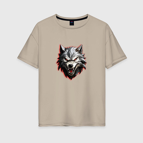 Женская футболка оверсайз Злой и страшный серый волк / Миндальный – фото 1