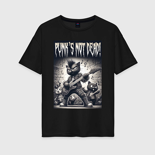 Женская футболка оверсайз Black kitten - punks not dead / Черный – фото 1