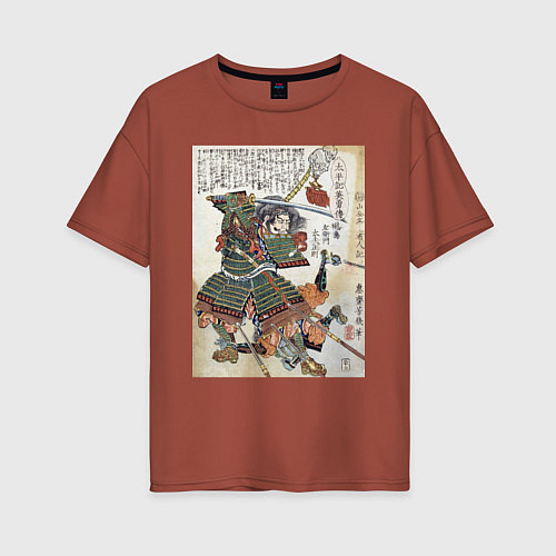 Женская футболка оверсайз Самурай Фукусима Масанори: гравюра укиё-э / Кирпичный – фото 1