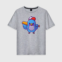 Женская футболка оверсайз Птичка бейсболист