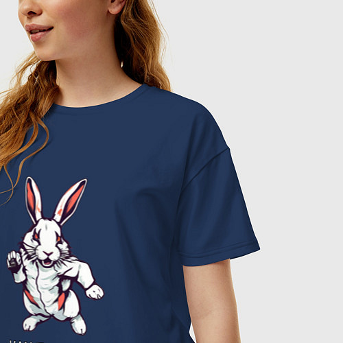 Женская футболка оверсайз Как бы заяц / Тёмно-синий – фото 3