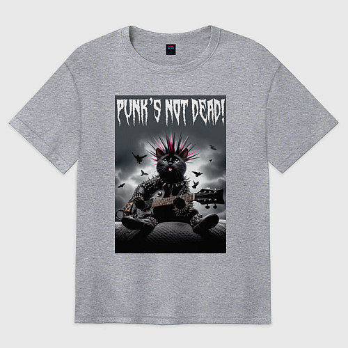 Женская футболка оверсайз Cool kitten - punks not dead / Меланж – фото 1