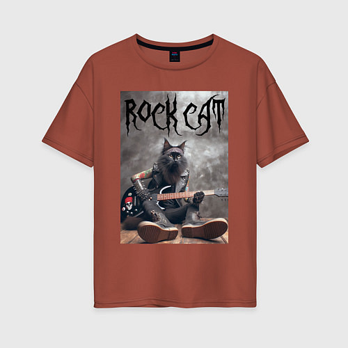 Женская футболка оверсайз Rock cat - ai art / Кирпичный – фото 1