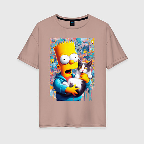 Женская футболка оверсайз Bart Simpson with a kitten - ai art / Пыльно-розовый – фото 1