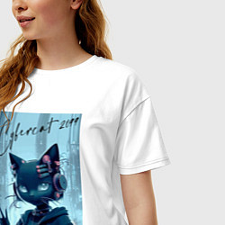 Футболка оверсайз женская Cybercat 2099 - ai art, цвет: белый — фото 2