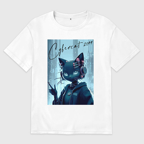 Женская футболка оверсайз Cybercat 2099 - ai art / Белый – фото 1