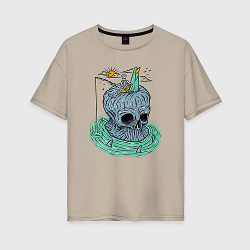 Женская футболка оверсайз Мёртвая рыбалка / Миндальный – фото 1