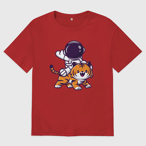 Женская футболка оверсайз Космонавт и тигр / Красный – фото 1