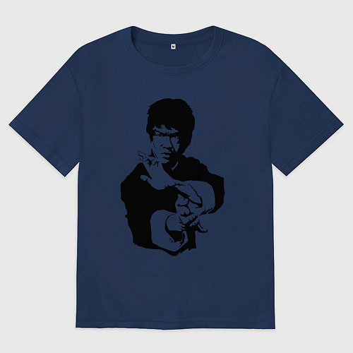 Женская футболка оверсайз Черный силуэт Брюс Ли / Тёмно-синий – фото 1