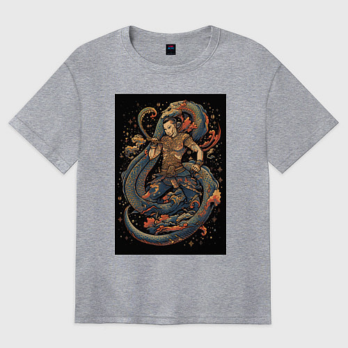 Женская футболка оверсайз Муай Тай боец и змея / Меланж – фото 1