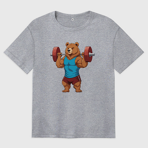 Женская футболка оверсайз Медведь со штангой / Меланж – фото 1