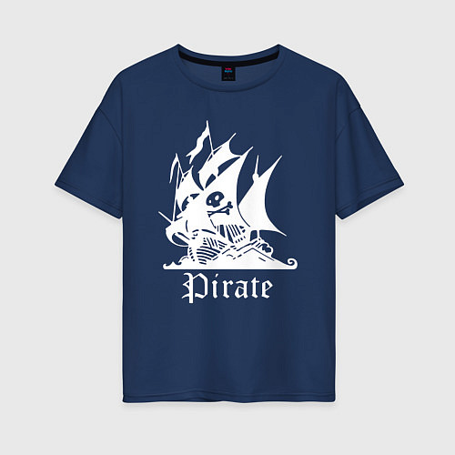 Женская футболка оверсайз Пиратский корабль весёлый Роджер / Тёмно-синий – фото 1