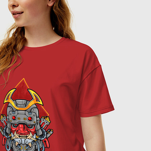 Женская футболка оверсайз Демонический ниндзя киборг / Красный – фото 3