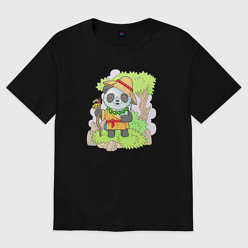 Женская футболка оверсайз Панда монах / Черный – фото 1