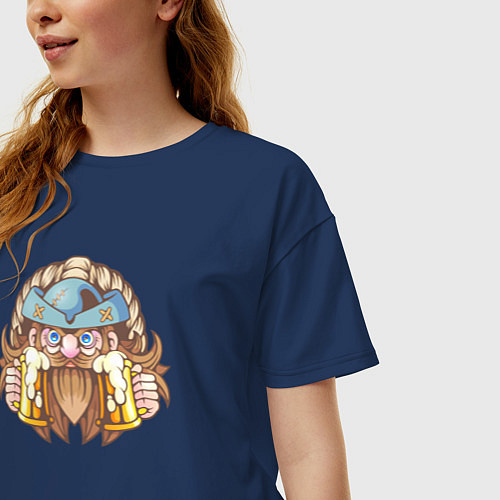 Женская футболка оверсайз Пивной пират / Тёмно-синий – фото 3