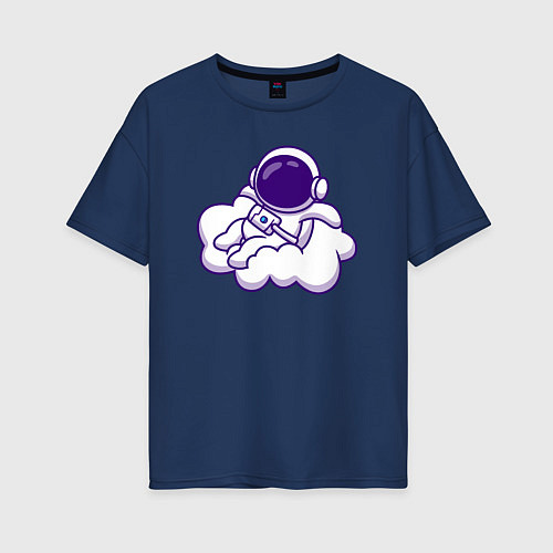 Женская футболка оверсайз Космонавт на облачке / Тёмно-синий – фото 1