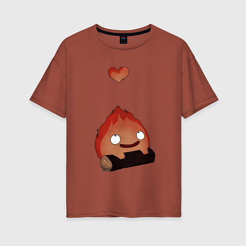 Женская футболка оверсайз Кальцифер сердце / Кирпичный – фото 1