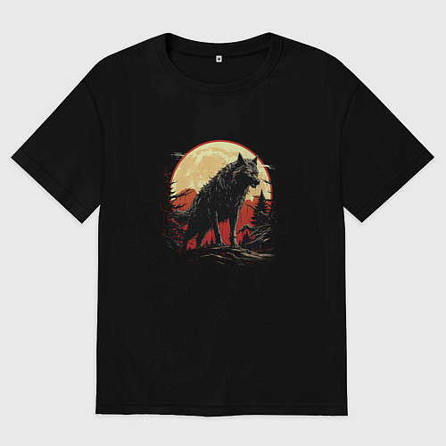 Женская футболка оверсайз Черный волк на горе / Черный – фото 1