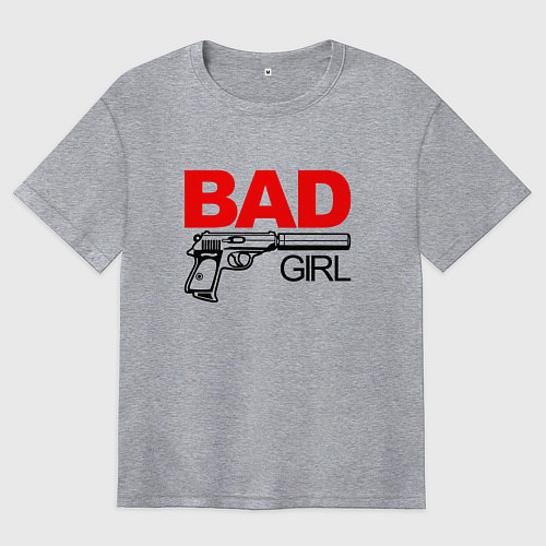 Женская футболка оверсайз Bad girl with gun / Меланж – фото 1