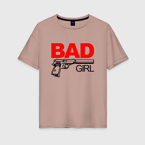 Женская футболка оверсайз Bad girl with gun / Пыльно-розовый – фото 1