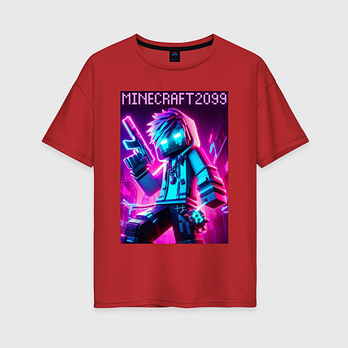 Женская футболка оверсайз Neon Minecraft - ai art / Красный – фото 1