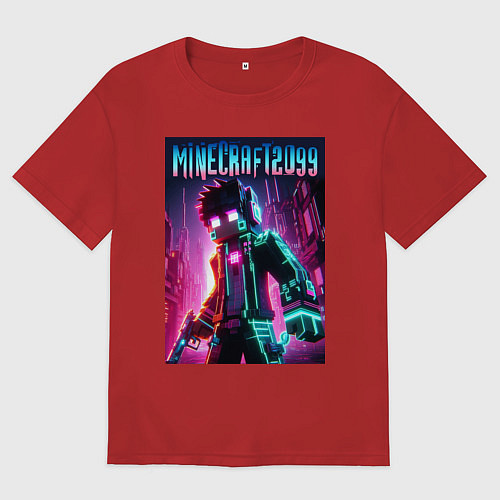 Женская футболка оверсайз Minecraft - ai art fantasy neon / Красный – фото 1