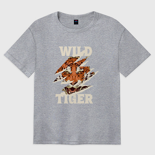 Женская футболка оверсайз Дикий тигр арт / Меланж – фото 1