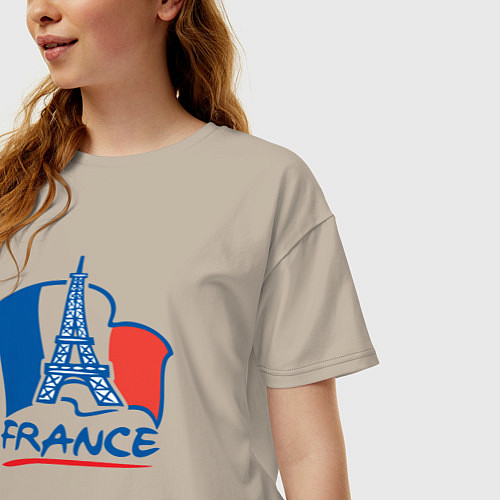Женская футболка оверсайз France / Миндальный – фото 3