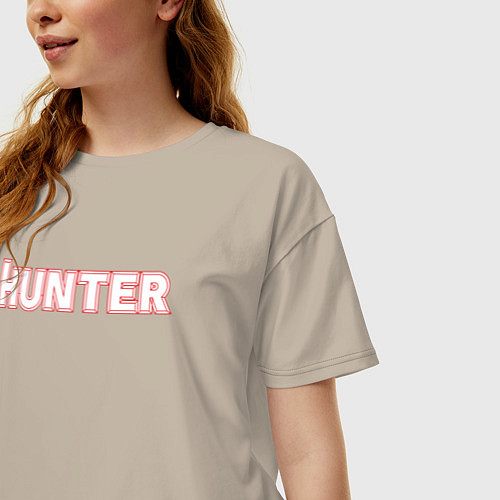 Женская футболка оверсайз Hunter Белая надпись Охотник / Миндальный – фото 3