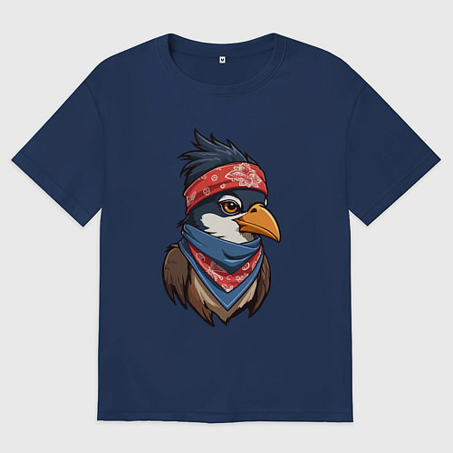 Женская футболка оверсайз Птица в бандане в стиле Хип-хоп / Тёмно-синий – фото 1