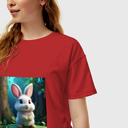 Футболка оверсайз женская Зайчик на поляне, цвет: красный — фото 2
