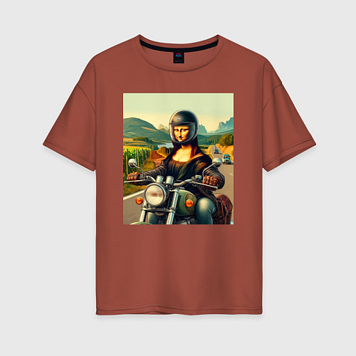 Женская футболка оверсайз Mona Lisa on a motorcycle - ai art / Кирпичный – фото 1