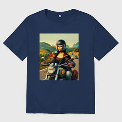 Футболка оверсайз женская Mona Lisa on a motorcycle - ai art, цвет: тёмно-синий