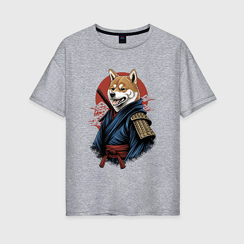 Женская футболка оверсайз Собака Сиба-ину самурай / Меланж – фото 1