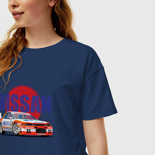 Женская футболка оверсайз Nissan Skyline GTR 32 / Тёмно-синий – фото 3