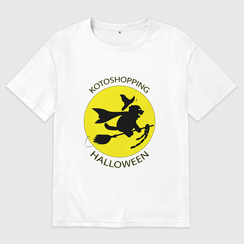 Женская футболка оверсайз Котошопинг на хэллоуин / Белый – фото 1