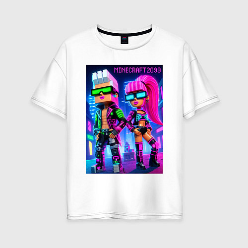 Женская футболка оверсайз Barbie and Ken - Minecraft 2099 ai art collaborati / Белый – фото 1