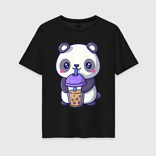 Женская футболка оверсайз Panda drink / Черный – фото 1