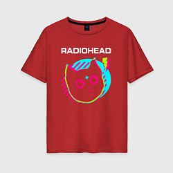Футболка оверсайз женская Radiohead rock star cat, цвет: красный