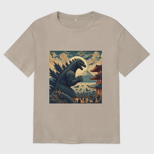 Женская футболка оверсайз Кайдзю в Японии / Миндальный – фото 1