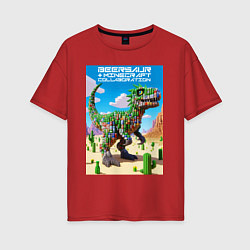 Футболка оверсайз женская Minecraft and beersaur - ai art collaboration, цвет: красный