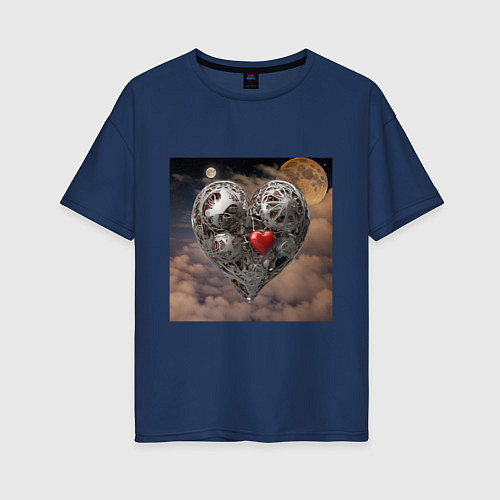Женская футболка оверсайз Сердце и луна / Тёмно-синий – фото 1