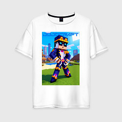 Футболка оверсайз женская Jotaro Kujo and Minecraft - collaboration, цвет: белый