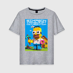 Женская футболка оверсайз Homer Simpson and Minecraft - collaboration ai art